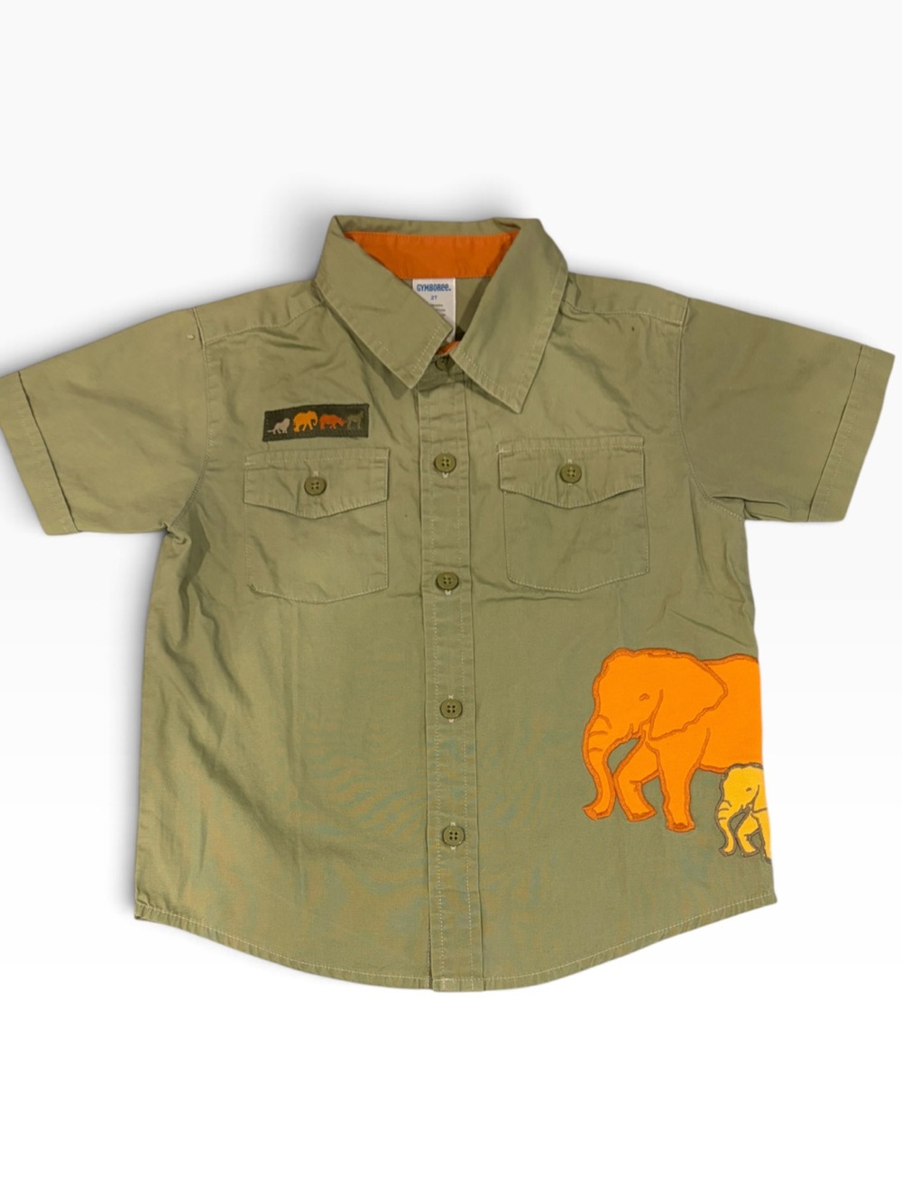 Safari Jungle Guide Button Down Shirt with Elephant Appliqué